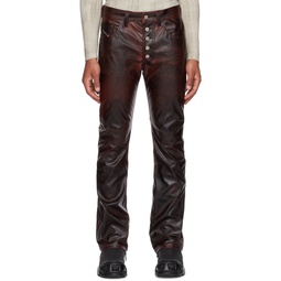 Burgundy P Revol Faux Leather Trousers 232001M189000