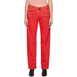 Red Destroyed Jeans 231001F069000