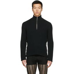 Black Side Lace Zip Up Sweater 221417M202013