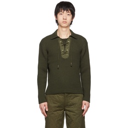 Green Cotton Lace Anorak Sweater 221417M212009
