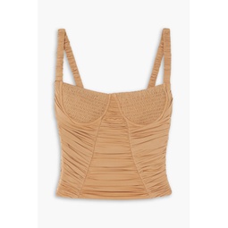 Doric shirred ruched stretch-jersey bustier top
