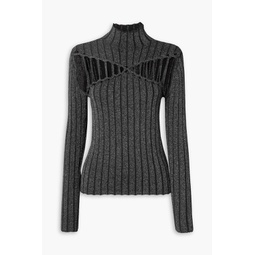 Cutout ribbed-knit turtleneck sweater