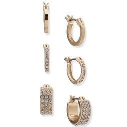 Gold-Tone 3-Pc. Set Extra-Small Pave Hoop Earrings 0.48