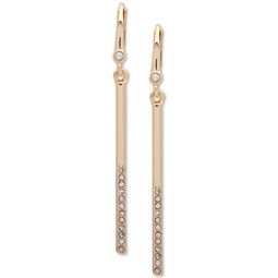 Gold-Tone Half-Pave Bar Linear Drop Earrings