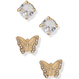 Gold-Tone 2-Pc. Set Crystal Butterfly Stud Earrings