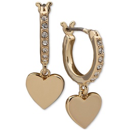 Gold-Tone Heart Charm Pave Hoop Earrings