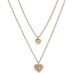 Gold-Tone Crystal Heart Layered Pendant Necklace 16 + 3 extender