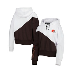 Womens White Brown Cleveland Browns Bobbi Color Blocked Pullover Hoodie