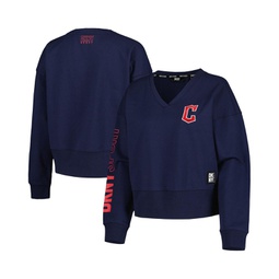Womens Navy Cleveland Guardians Lily V-Neck Pullover Sweatshirt