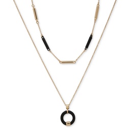 Gold-Tone Black Bar & Circle Layered Pendant Necklace 16 + 3 extender