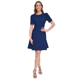 Womens Button-Detail Short-Sleeved Fit & Flare Dress