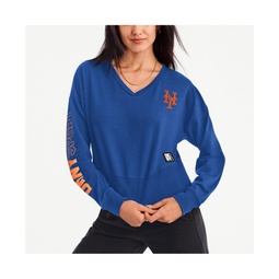 Womens Royal New York Mets Lily V-Neck Pullover Sweatshirt