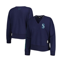Womens Navy Seattle Mariners Lily V-Neck Pullover Sweatshirt