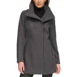 Womens Asymmetric Zipper Wool Blend Coat