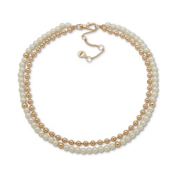 Gold-Tone Bead & Imitation Pearl Layered Collar Necklace 16 + 3 extender