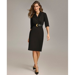 Womens Belted Midi Jacket Dress