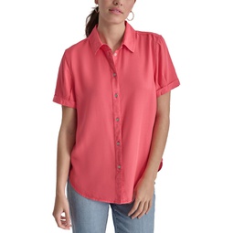 Womens Rolled-Sleeve Button-Up Shirt