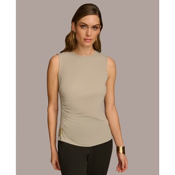 Womens Side-Cinched Sleeveless Crewneck Top