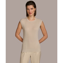 Womens Metallic-Knit Sleeveless Sweater Tank