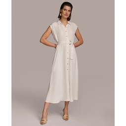 Womens Button-Front Tie-Waist Dress