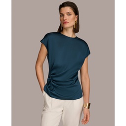 Womens Short Sleeve Side-Ruched Top