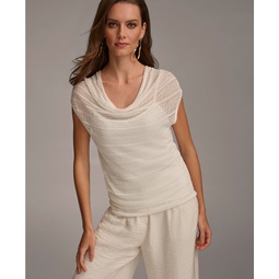 Womens Pointelle Drape-Neck Top