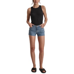 Womens Mid-Rise Split-Side Denim Shorts