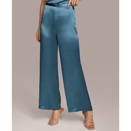 Womens Wide-Leg Satin Pants