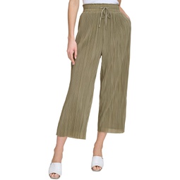 Womens High-Rise Cropped Wide-Leg Plisse Pants