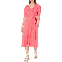DKNY Ruched Sleeve V-Neck Faux Wrap