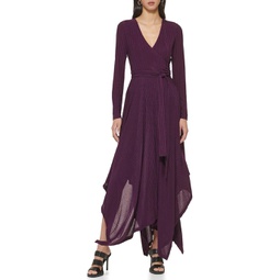 Womens DKNY Long Sleeve Rib Hacci Wrap Maxi Dress