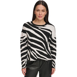DKNY Long Sleeve Zebra Crew Neck Sweater