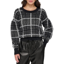 Womens DKNY Long Sleeve Box Plaid Sweater