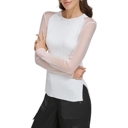 Womens DKNY Long Sleeve Sheer Yarn Combo Sweater