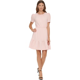 Womens DKNY Ruffled Fit-and-Flare Dress with Puff Sleeve