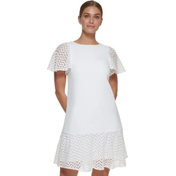 DKNY Flutter Sleeve and Hem Shift Dress