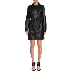 Belted Faux Leather Shirtdress