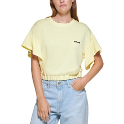 womens cropped flutter sleeves t-shirt
