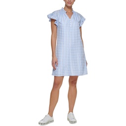 womens checkered v-neck shift dress