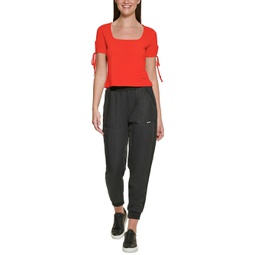 womens cropped tied-sleeve t-shirt