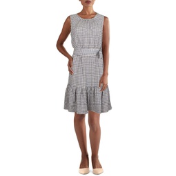 womens checkered sleeveless fit & flare dress