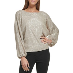 womens sequined boatneck blouse