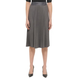 womens faux suede midi pleated skirt