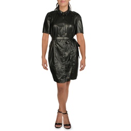 plus womens faux leather short sleeves shirtdress