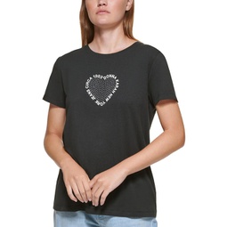 womens cotton blend embellished logo graphic t-shirt