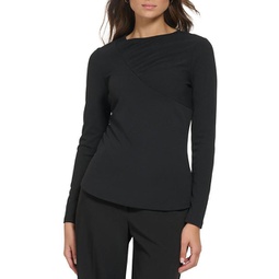 womens gathered crewneck pullover top