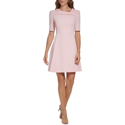 womens knit foldover fit & flare dress