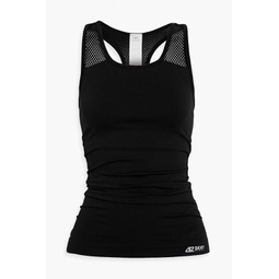 Mesh-trimmed ruched stretch tank
