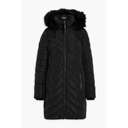 Faux fur-trimmed quilted shell hooded coat