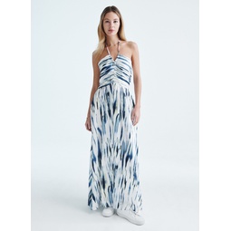 PRINTED RUCHED HALTER MAXI